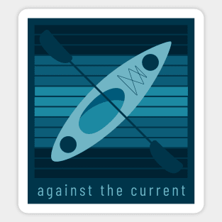 Against the Current Kayak, teal on stripes, dark Sticker